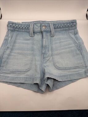 American Eagle Outfitters Light Wash Braided-Waist Denim Shorts